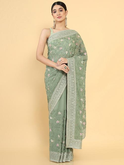 women's embroidered saree with blouse - 18933203 - Very Small Image - 1