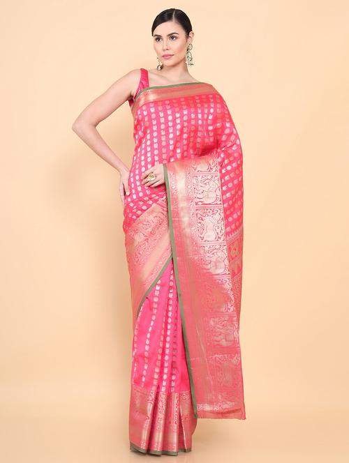 pink silk jamdani saree - 18933212 - Very Small Image - 1