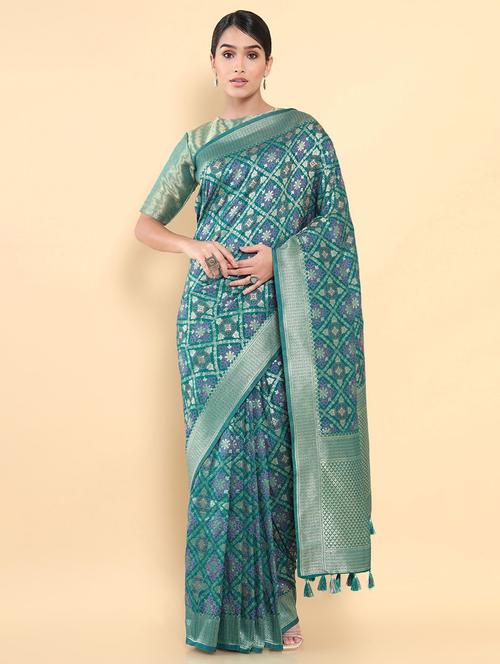 women's self design blue colored saree with blouse - 18933221 - Very Small Image - 1