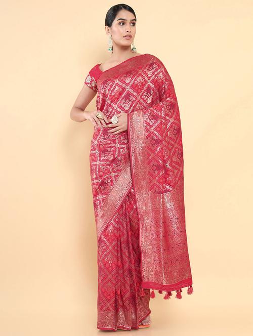 red silk jamdani saree with blouse - 18933222 - Very Small Image - 1