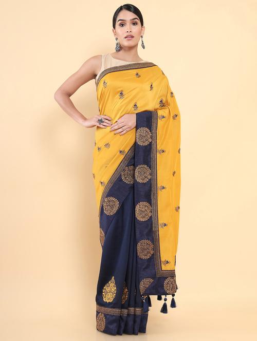 yellow silk jamdani saree - 18933223 - Very Small Image - 1