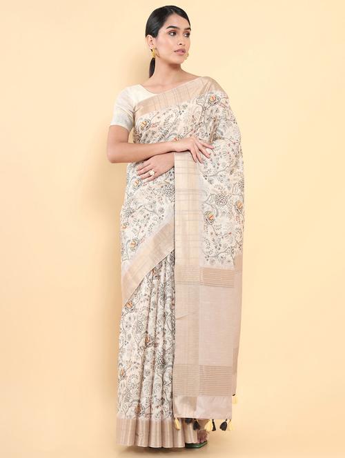 zari bordered printed saree with blouse - 18933230 - Very Small Image - 1