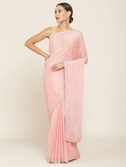 embroidered bordered saree with blouse - 18933237 - Very Small Image - 1