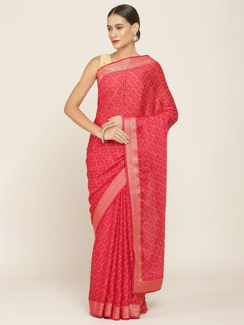 zari bordered printed saree with blouse - 18933238 - Very Small Image - 1