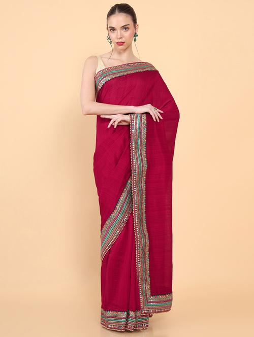 women's bordered royal blue colored saree with blouse - 18933256 - Very Small Image - 1