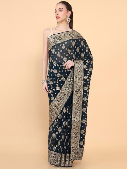 embroidered charming fancy saree with blouse - 18933268 - Very Small Image - 1