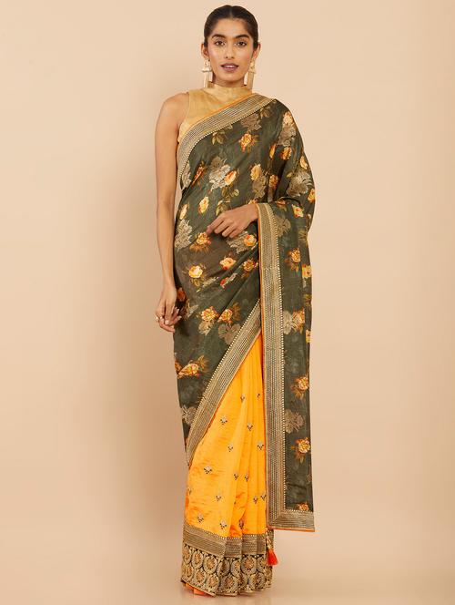 olive jamdani saree with blouse - 18933315 - Very Small Image - 1
