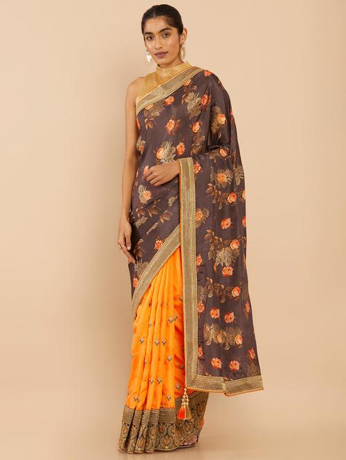 women's solid with work multi colored saree with blouse - 18933316 - Very Small Image - 1