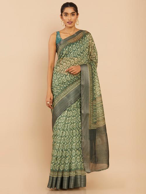women's printed green colored saree - 18933343 - Very Small Image - 1