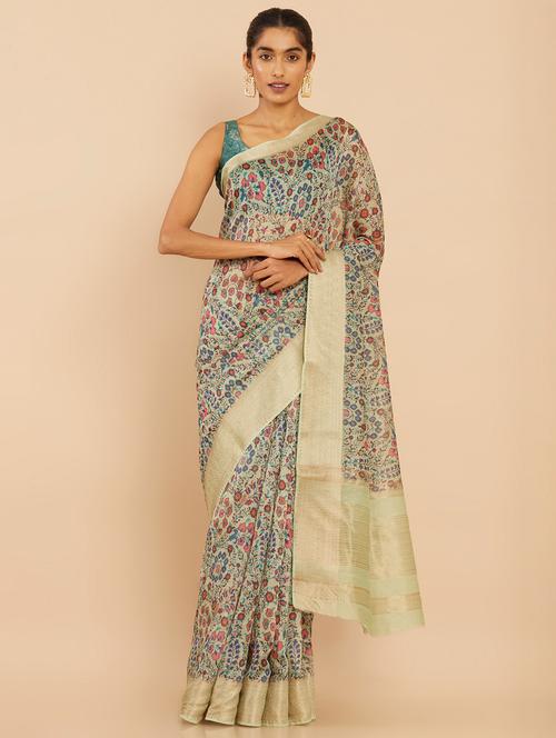 women's floral beige colored saree - 18933346 - Very Small Image - 1