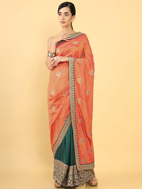 orange jamdani saree with blouse - 18933361 - Very Small Image - 1