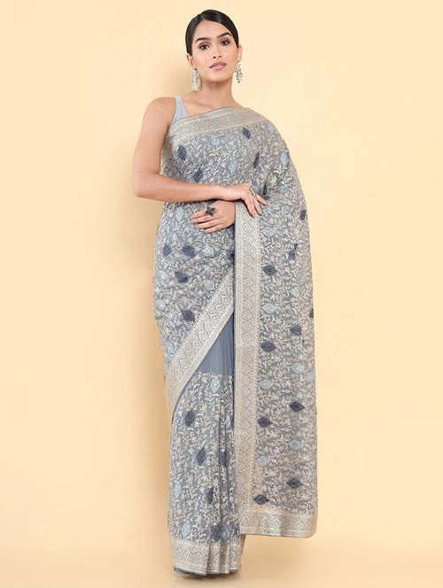 women's embroidered saree with blouse - 18933369 - Very Small Image - 1