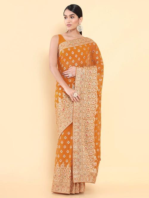 orange jamdani saree with blouse - 18933372 - Very Small Image - 1