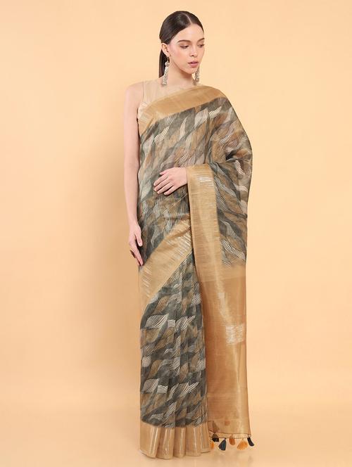women's printed grey colored saree with blouse - 18933388 - Very Small Image - 1