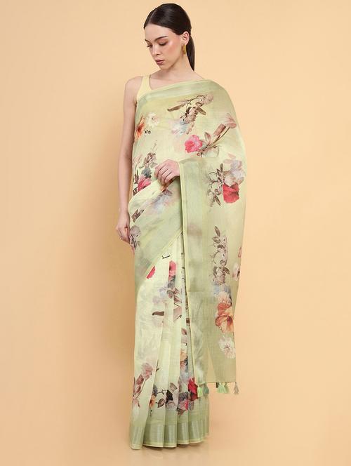 women's floral light green colored saree with blouse - 18933416 - Very Small Image - 1