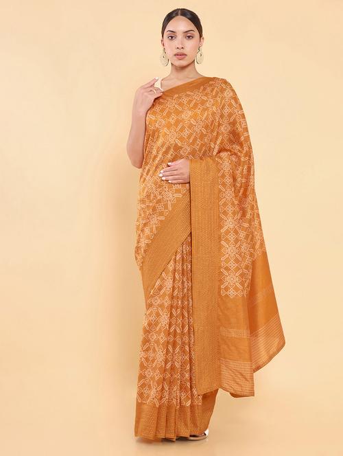 mustard jamdani saree with blouse - 18933436 - Very Small Image - 1
