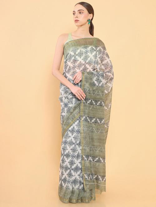olive chanderi jamdani saree - 18933458 - Very Small Image - 1