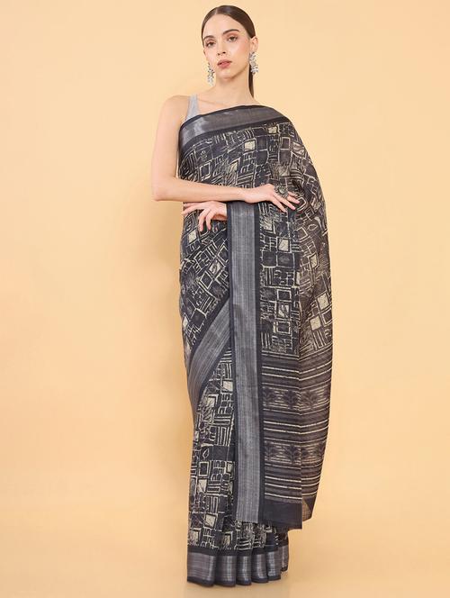 women's abstract steel colored saree with blouse - 18933461 - Very Small Image - 1