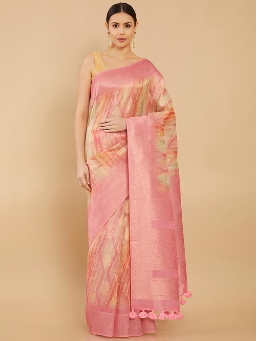 pink organza jamdani saree with blouse - 18933475 - Very Small Image - 1