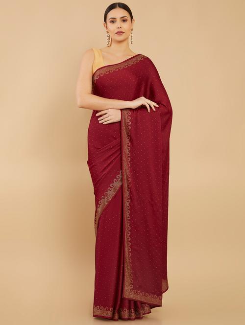 maroon georgette jamdani saree with blouse - 18933476 - Very Small Image - 1