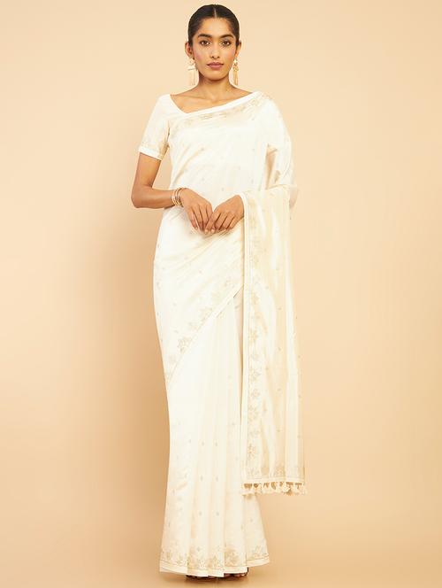 off-white embellished saree with blouse - 18933483 - Very Small Image - 1