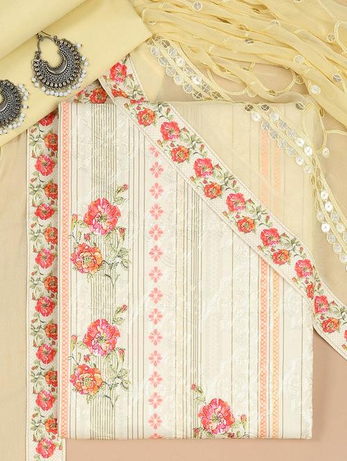 women beige floral printed unstitched suits - 18934839 - Very Small Image - 1