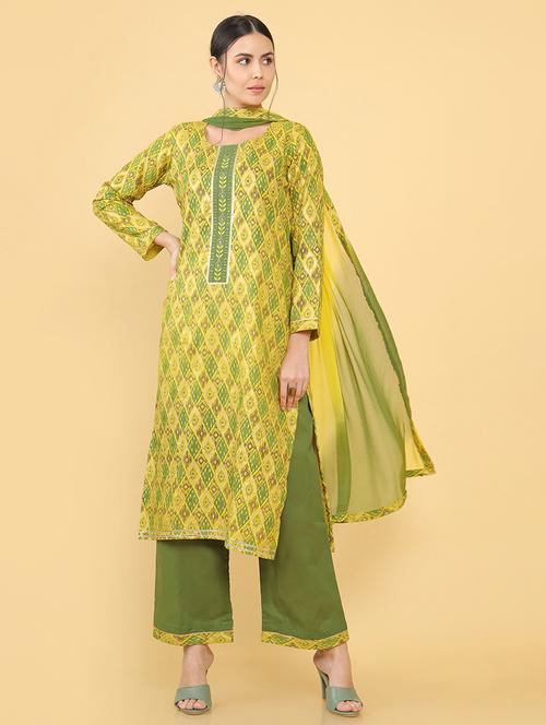 yellow coloured jacquard salwar unstitched suit - 18934893 - Very Small Image - 1
