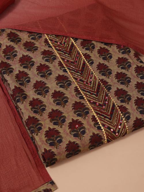 women block print unstitched suit set - 18934905 - Very Small Image - 1