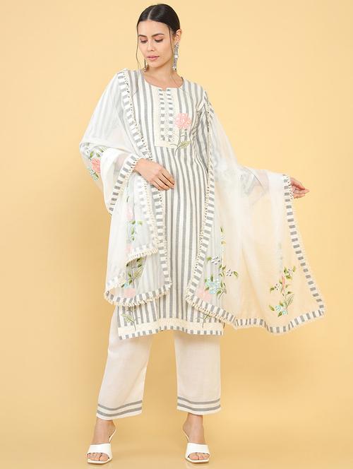 white coloured embroidered salwar unstitched suit - 18934941 - Very Small Image - 1