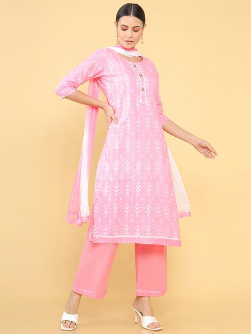 pink coloured printed salwar unstitched suit - 18934946 - Very Small Image - 1
