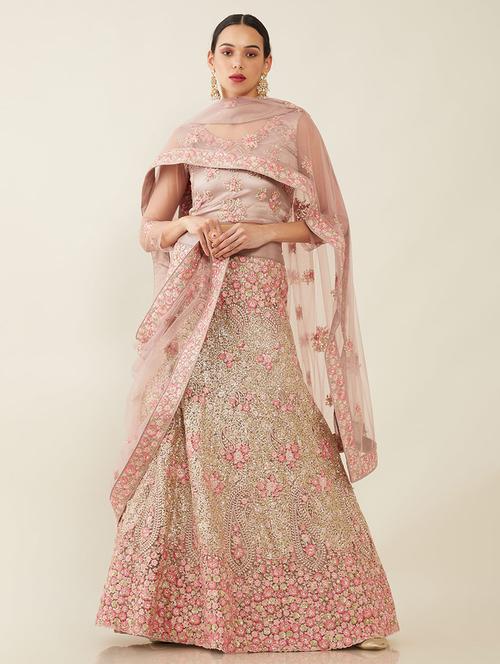 peach coloured embroidered salwar unstitched suit - 18934989 - Very Small Image - 1