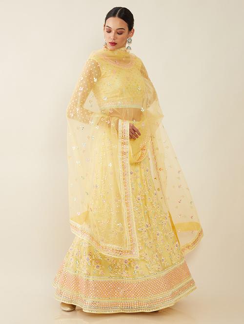 yellow coloured embroidered salwar unstitched suit - 18934992 - Very Small Image - 1