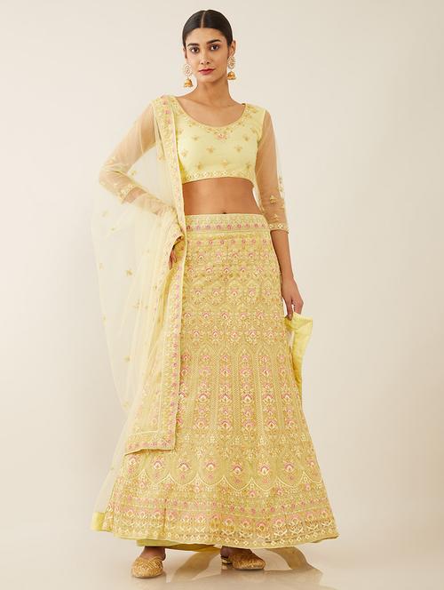 yellow coloured embroidered salwar unstitched suit - 18934997 - Very Small Image - 1