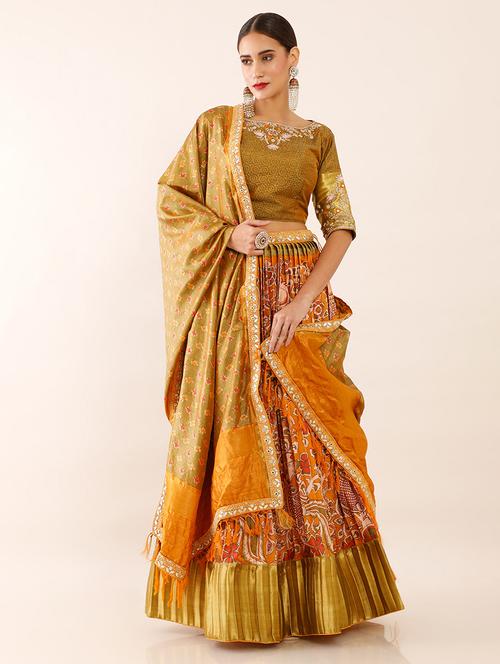 mustard coloured embroidered lehenga unstitched suit - 18935056 - Very Small Image - 1