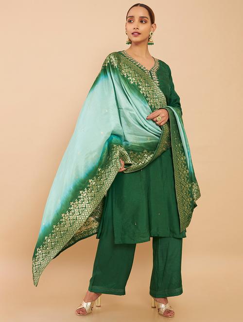 green coloured embroidered lehenga unstitched suit - 18935069 - Very Small Image - 1