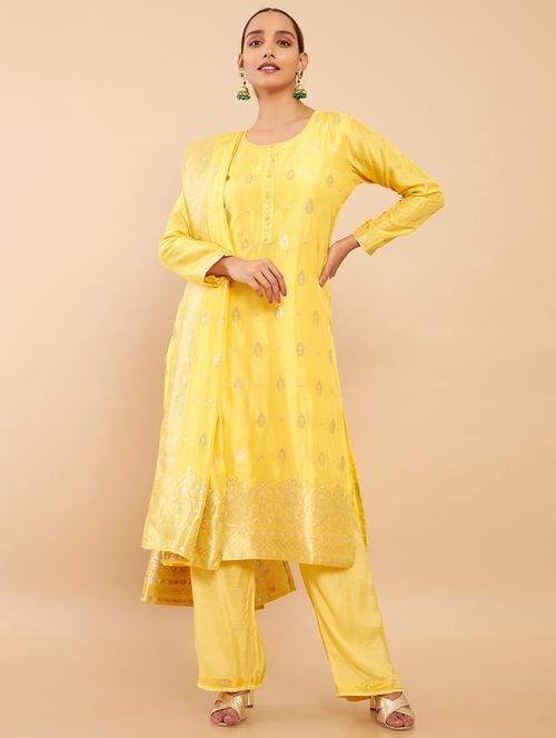 yellow coloured embroidered lehenga unstitched suit - 18935073 - Very Small Image - 1
