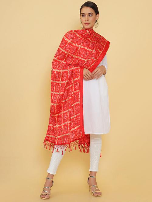 red bandhani dupatta - 18935095 - Very Small Image - 1