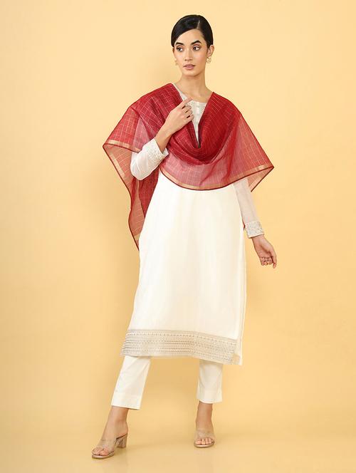 maroon chanderi dupatta - 18935163 - Very Small Image - 1