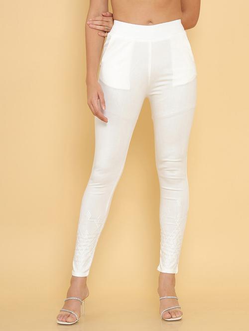 offwhite viscose straight tapered pant - 18935283 - Very Small Image - 1