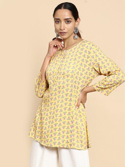 yellow printed rayon a-line tunic - 18935299 - Very Small Image - 1