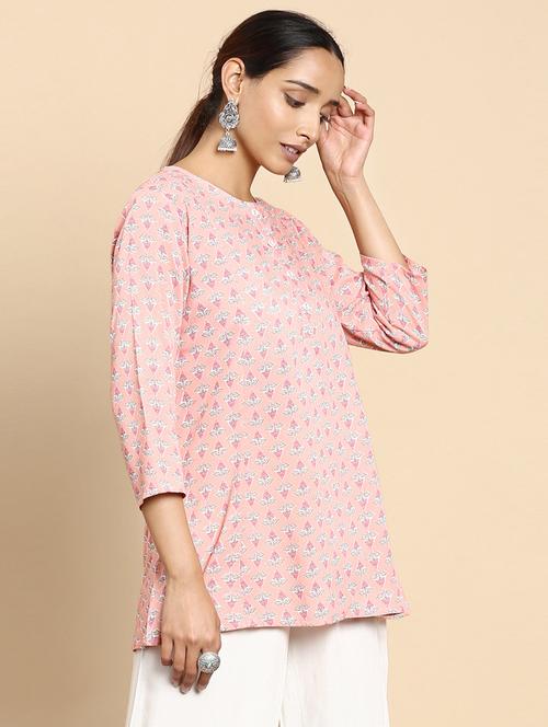 pink floral print rayon a-line tunic - 18935300 - Very Small Image - 1