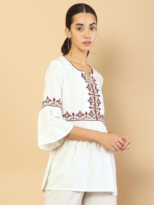 white embroidered rayon a-line tunic - 18935320 - Very Small Image - 1