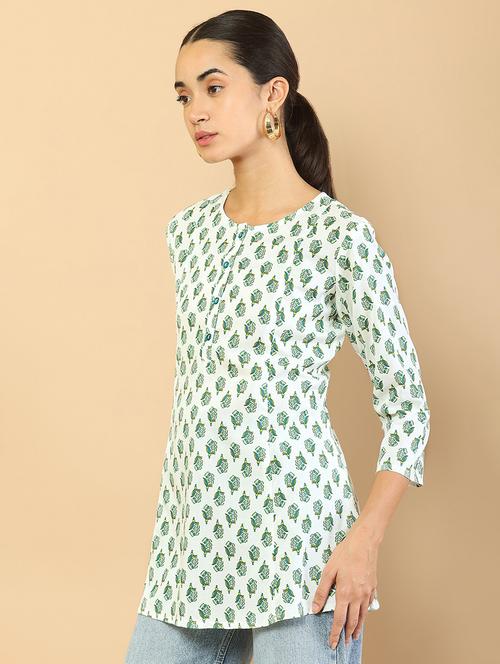 white & green printed rayon a-line tunic - 18935321 - Very Small Image - 1