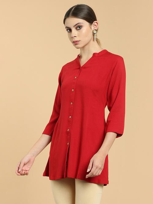 red rayon aline tunic - 18935326 - Very Small Image - 1
