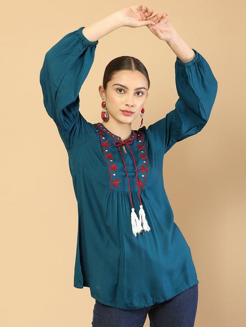 women three quarter sleeve a-line tunic - 18935340 - Very Small Image - 1