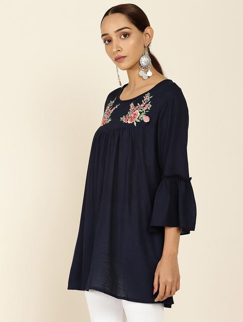 navy blue rayon aline tunic - 18935350 - Very Small Image - 1