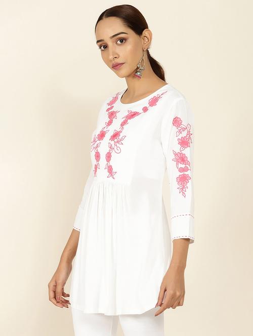 white embroidered rayon a-line tunic - 18935363 - Very Small Image - 1
