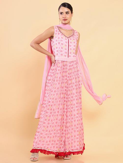 pink embroidered georgette jumpsuit - 18935470 - Very Small Image - 1