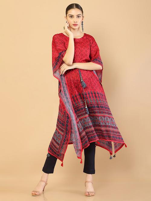 round neck red kaftan - 18935487 - Very Small Image - 1