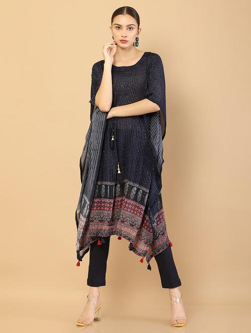 round neck blue kaftan - 18935489 - Very Small Image - 1